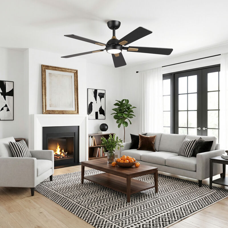 52" Modern Matte Black Dimmable Reversible Smart Ceiling Fan with Light, APP Control and Remote image number 4