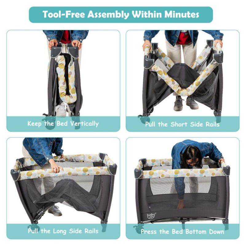 Hivvago 4-in-1 Convertible Portable Baby Playard Newborn Napper with Music and Toys