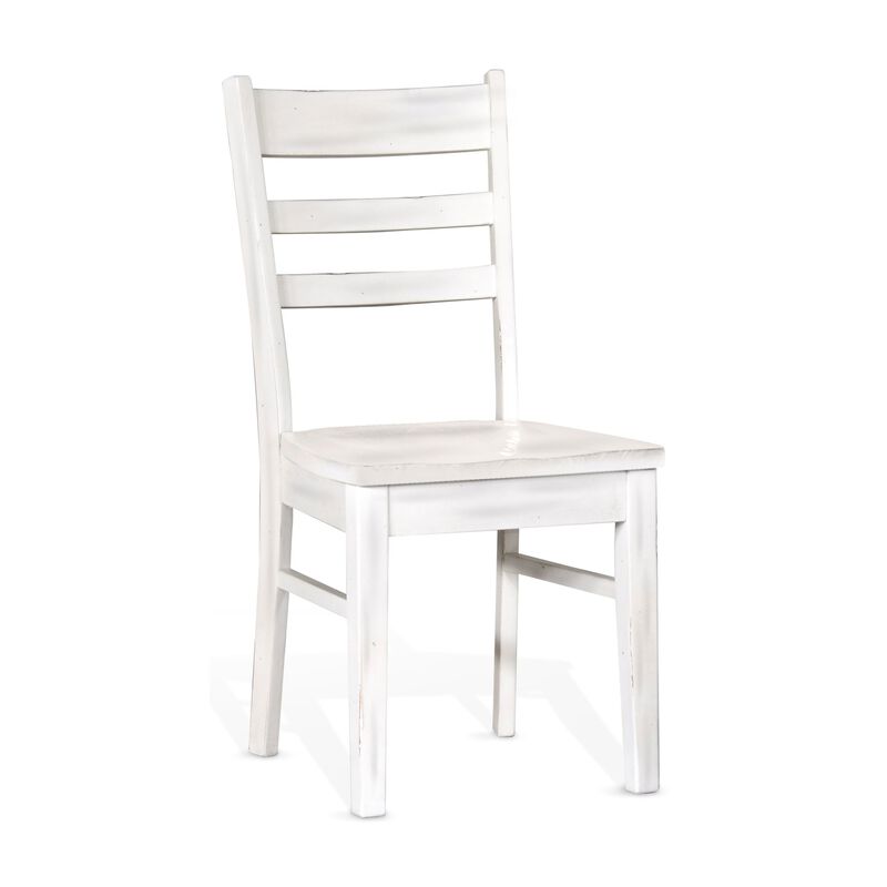 Sime Dining Chair Set of 2, Ladderback Design, Off White Mahogany Wood - Benzara