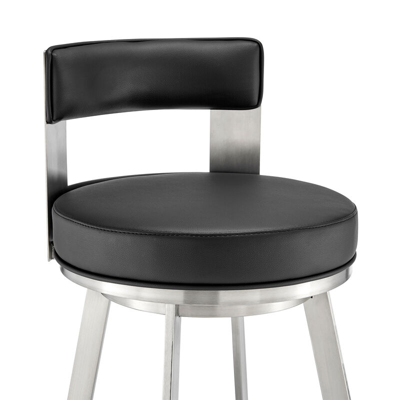 Lynof Swivel Stool in Silver Metal with Grey Faux Leather
