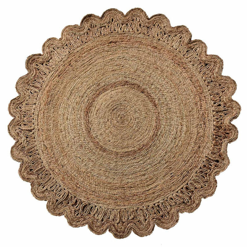 HAND WOVEN JUTE ECO-FRIENDLY Oriental AREA RUGS - 5'x5', Round Shape, Beige Color, Oriental Pattern, High Pile, Natural Fiber, Outdoor Indoor Handmade Area Rugs for Living Room, Bed Room (J00074)