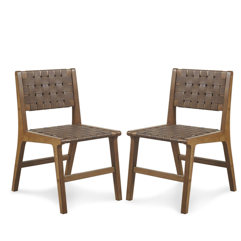 Streamdale Oslo Faux Leather Woven Dining Chairs Set Of 2