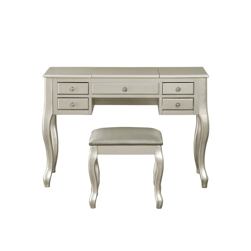 Silver Vanity Set with Unique Legs and Cushion Seat