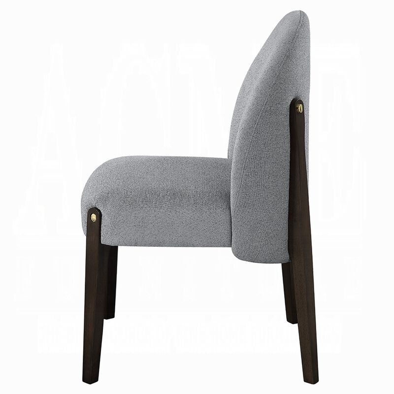 Jeh Side Dining Chair Set of 2, Gray Chenille, Espresso Brown Wood - Benzara