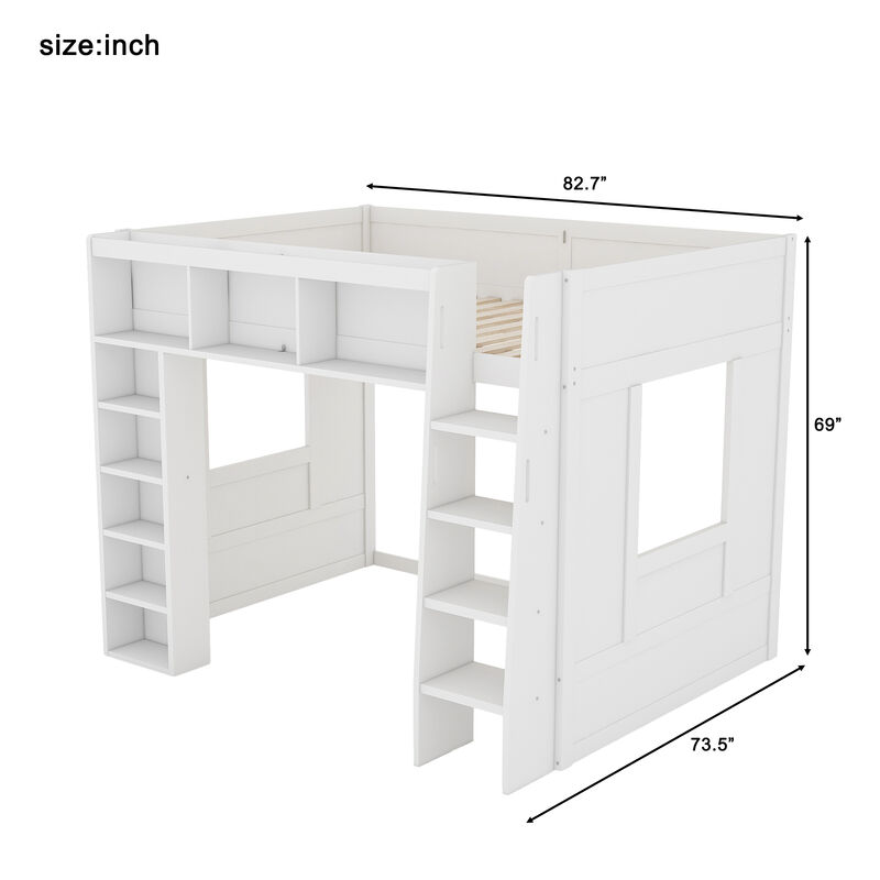 Merax Queen Wooden Loft Bed with Storage Cabinets image number 4
