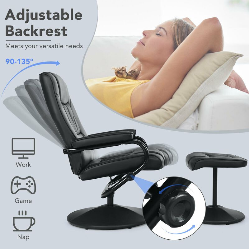 360&deg; PVC Leather Swivel Recliner Chair with Ottoman image number 4