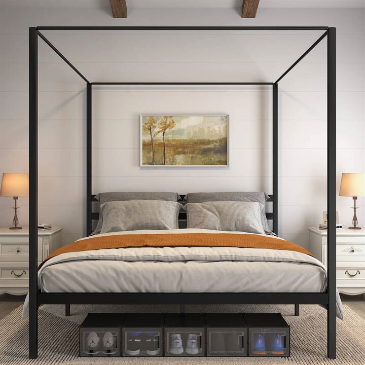 Four Poster Metal Bed – Sleek, Modern Canopy Design for Ultimate Bedroom Elegance