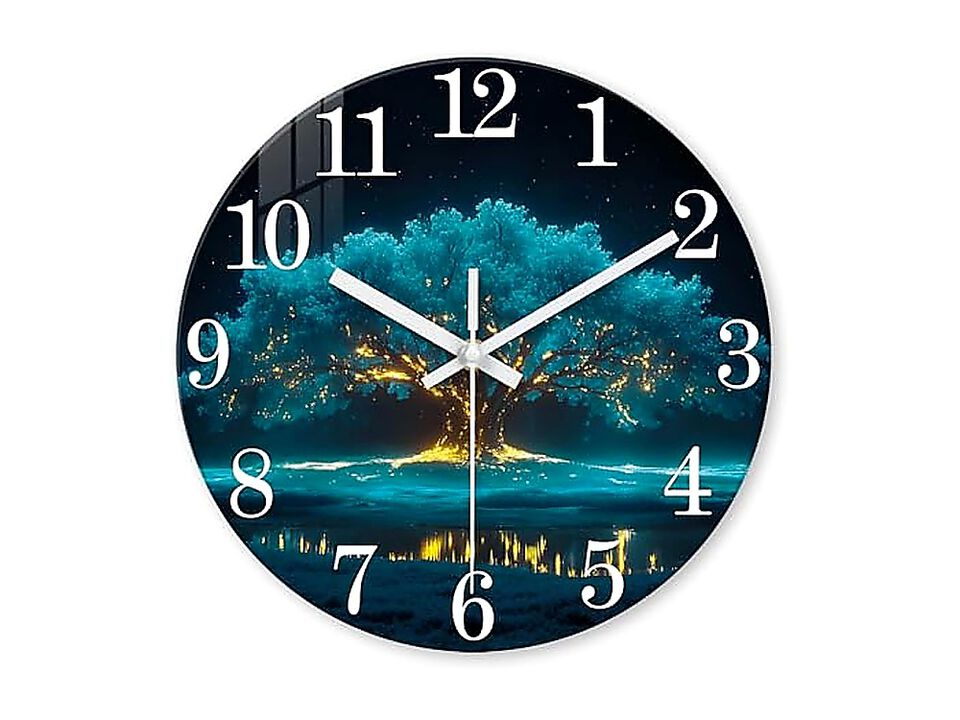 Modern Decor Glass Wall Clocks Battery Operated 12 Inch Teal Tree Life Living