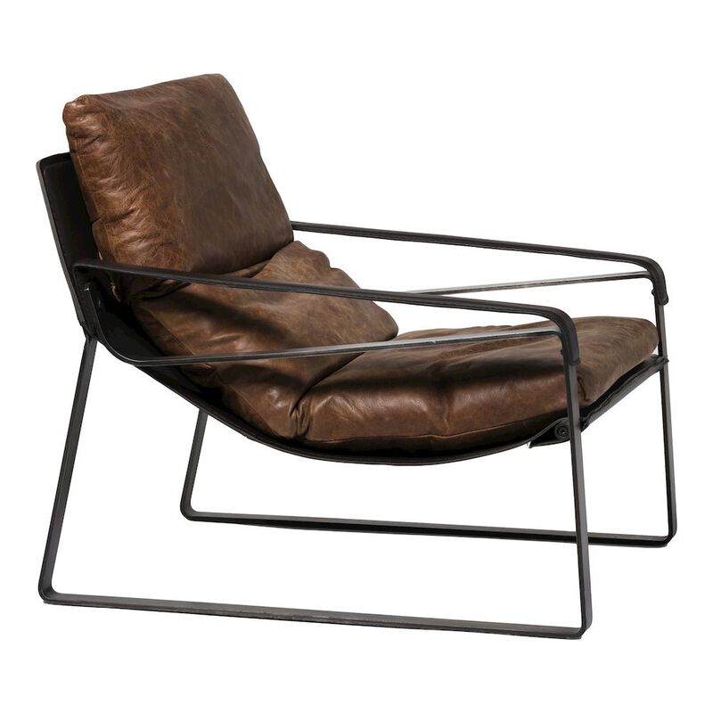 Starlight Canyon Home Mid Century Rustic Armchair Brown Leather with Black Iron Frame image number 3