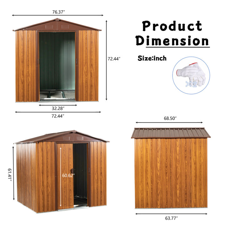 6 Ft. W X 6 Ft. D Metal Storage Shed Appealing horizontal siding in wood grain with coffee trim to complement