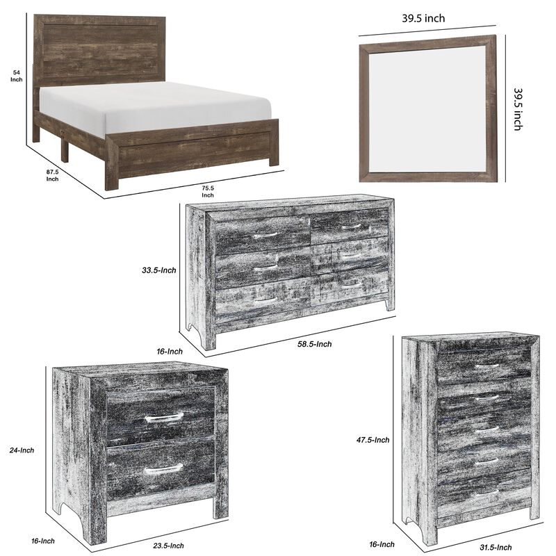 King Size Bedroom Set, Brown Finish, Panel Design, 5-Piece Set with Bed, 2 Nightstands, Dresser and Chest image number 7