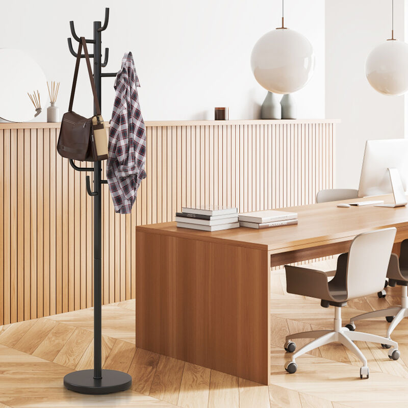 Metal Coat Rack Stand with 8 Sturdy Hooks and Metal Base