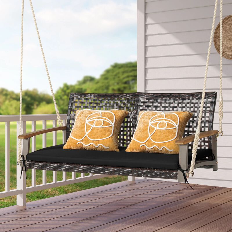 Mondawe 2-Person Rattan Hanging Porch Swing Chair with Loveseat Cushion