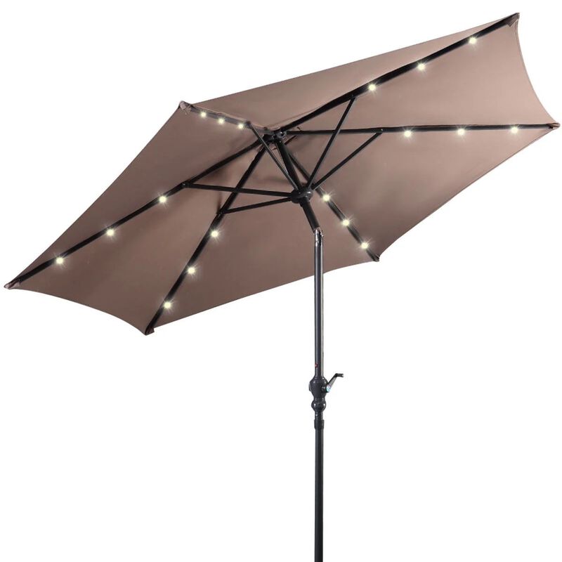 Mondawe 9 Feet Solar LED Lighted Patio Market Umbrella with Tilt Adjustment without Base