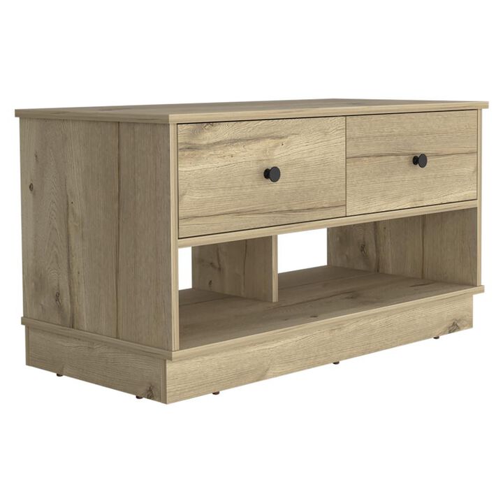 DEPOT E-SHOP Uranus Storage Bench-Two Drawers, Two Open Shelves- Light Oak, For Bedroom