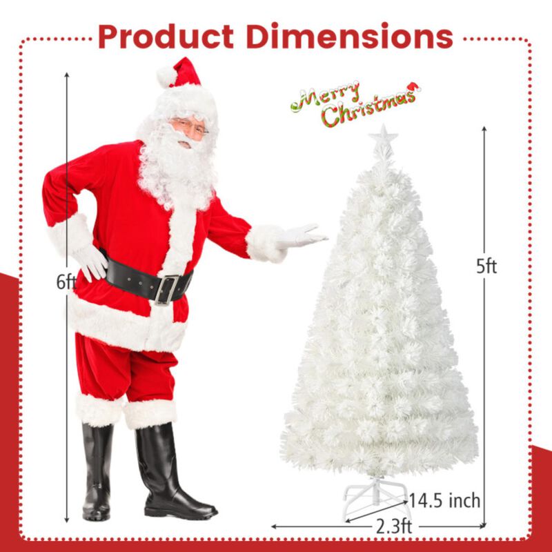 Hivvago 5/6/7 Feet Pre-Lit Fiber Optic White Snow-Flocked Artificial Christmas Tree