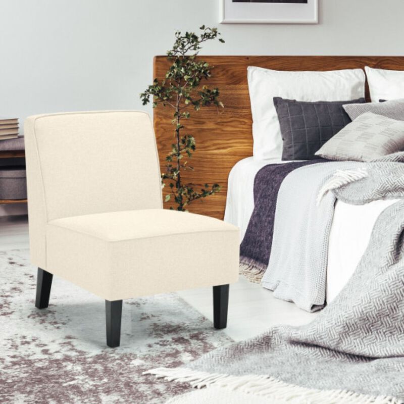 Modern Armless Accent Chair with Rubber Wood Legs-Beige