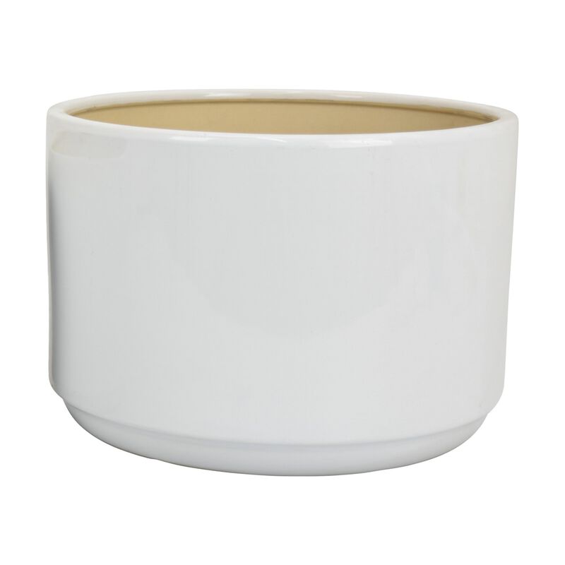 Accent Planter Set of 2, Wide Base, Modern Minimalist White Ceramic - Benzara