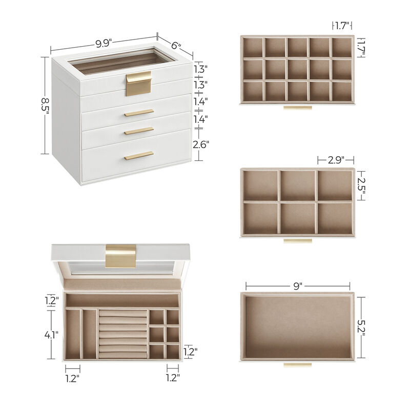 4-Layer Jewelry Box with Glass Lid and 3 Drawers - Modern Organizer for Sunglasses and Big Jewelry