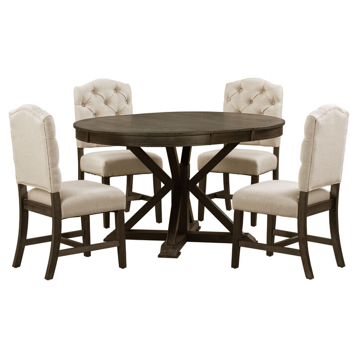 Merax Retro Style Dining Set with Extendable Table and 4 Chairs