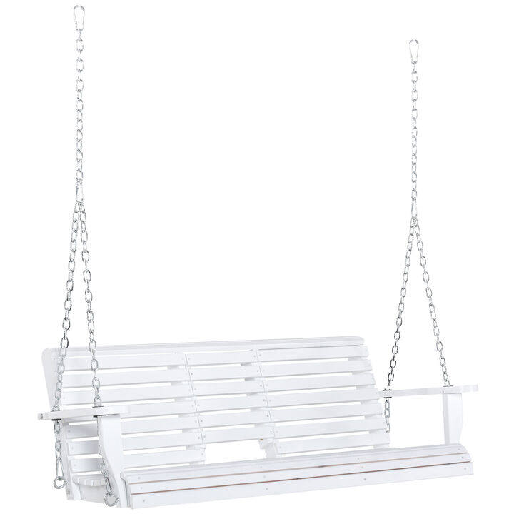 Hivvago Wooden 3-Person Porch Swing with Chains and Cup Holders