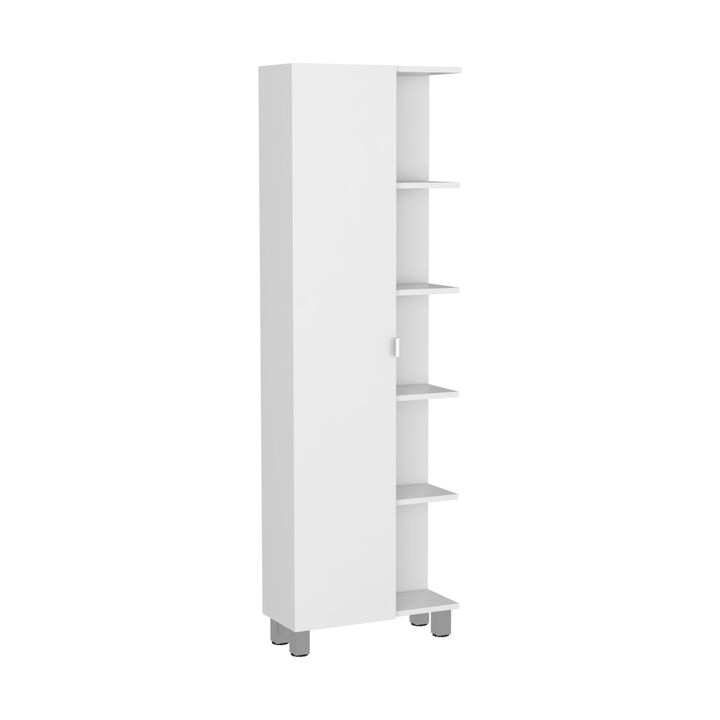 DEPOT E-SHOP Linen Single Door Cabinet 62H", Five External Shelves, Four Interior Shelves, Light Gray