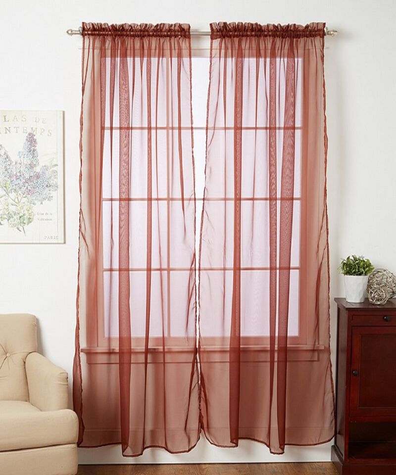 J&V TEXTILES Solid Sheer Window Curtain Panels- Set of 4 image number 0