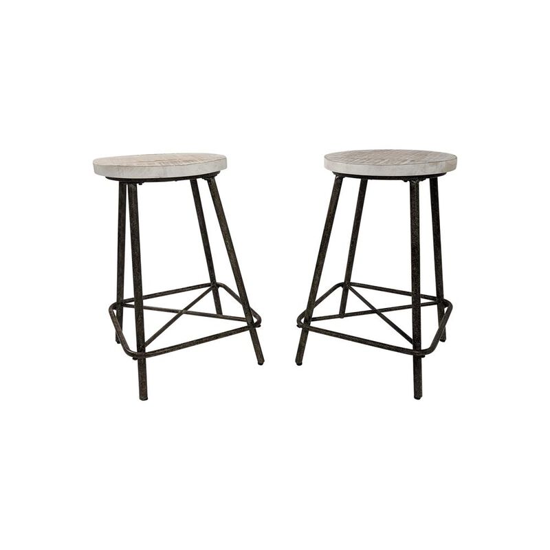Carolina Living Illona 24 Counter Stool - Set of 2 - Natural Driftwood Seat - Aged Iron Base