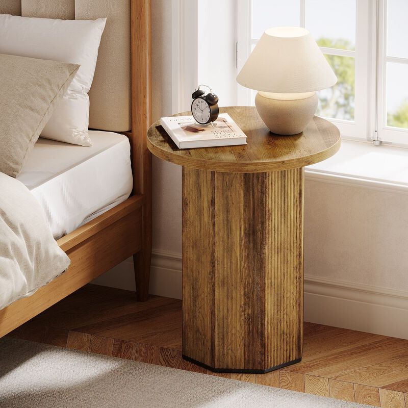 Narrow Round End Table, Side Table Nightstand with Stable Pedestal image number 4