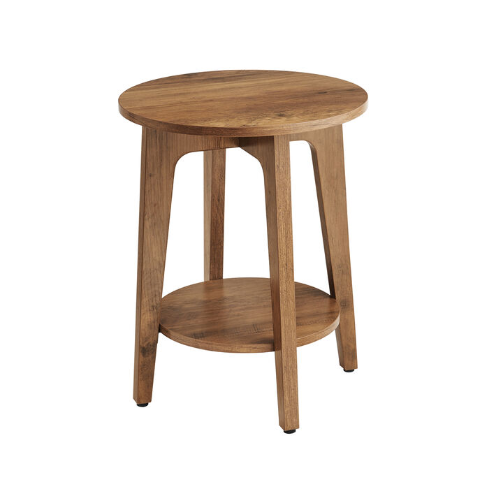 Minimalist Round End Table &ndash; Small Table with Lower Shelf for Sofa Side or Bedside Storage Needs