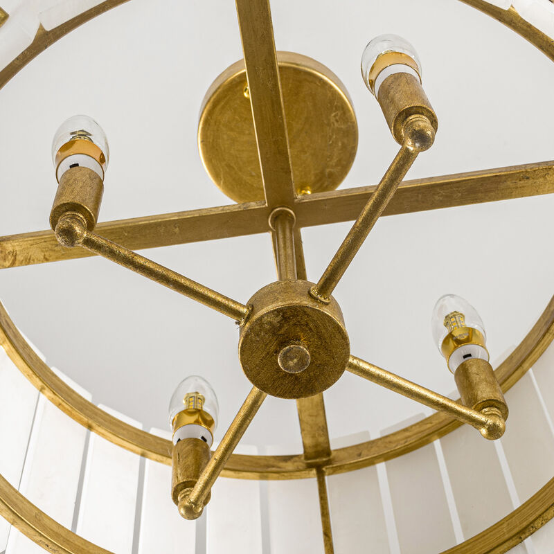 17.7" 4-Light Modern Gold Caged Semi Flush Mount Ceiling Light with Imitation Marble Shade