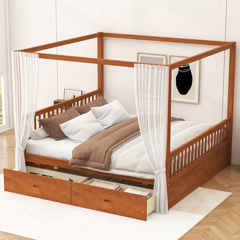 Merax Wooden Canopy Bed with Underbed Storage Drawers image number 3