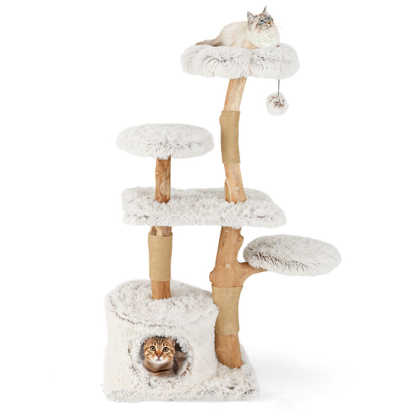 Tall Wooden Cat Tree with Branch Design and Jute Scratching Posts-White image number 0