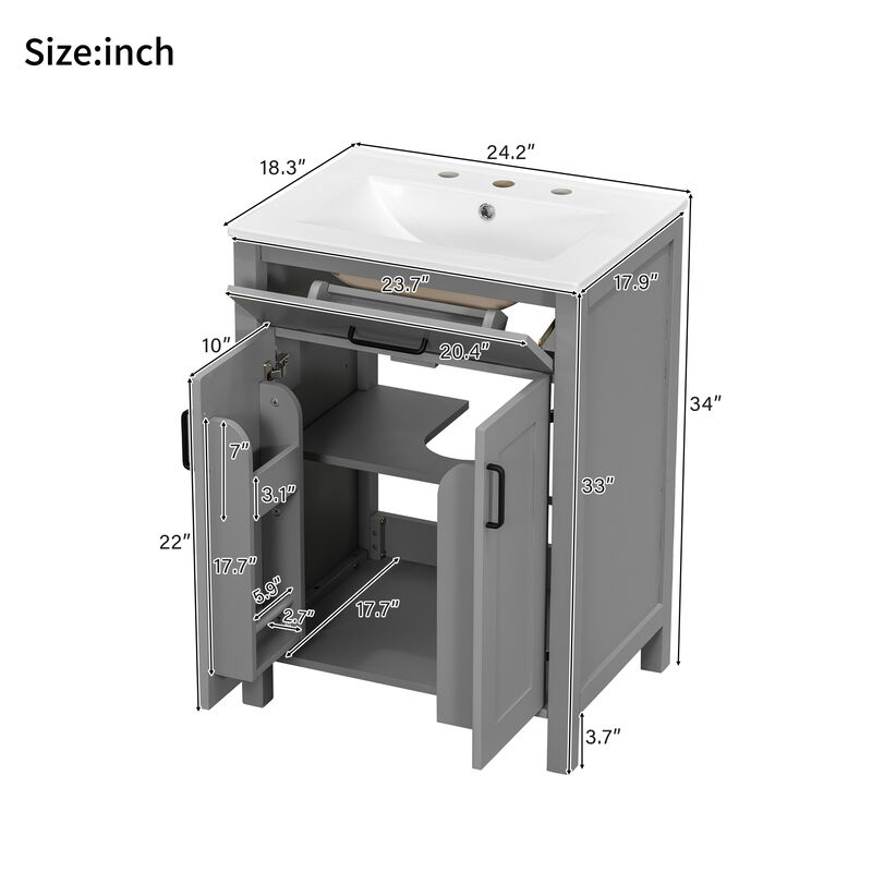 Whisen 24" Modern Bathroom Vanity Combo with Ceramic sink, 2 Soft-Close Doors