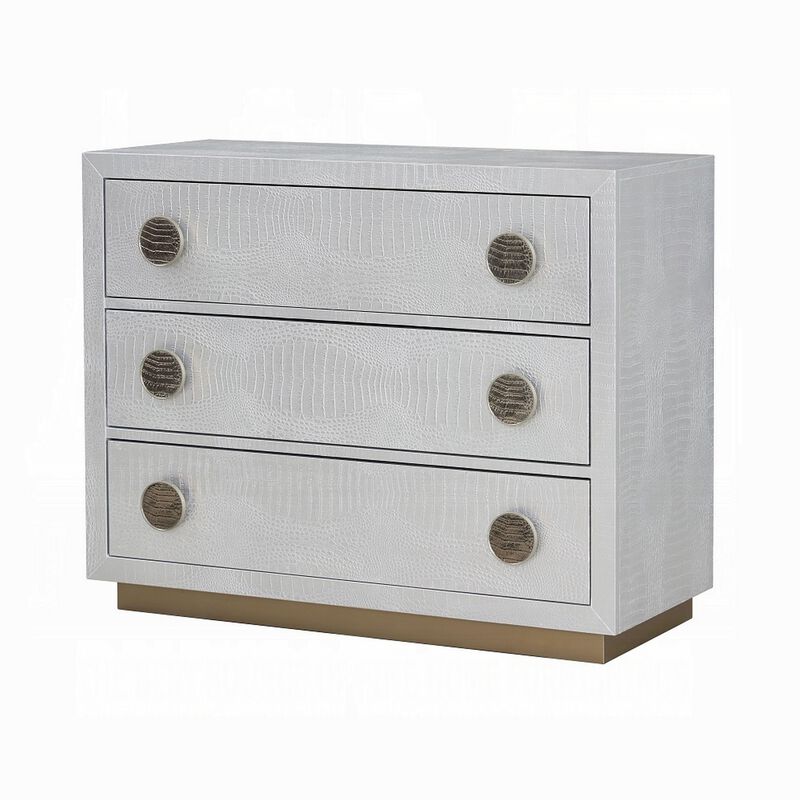 44 Inch Wide Nightstand Dresser with Faux Crocodile Skin, Silver Wood