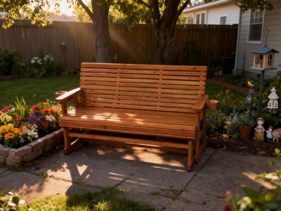 Patio Glider with Cup Holders, High Roll Back and Deep Contoured Seat, 3-Seater, Heavy Duty 800 Lb, 5 Feet