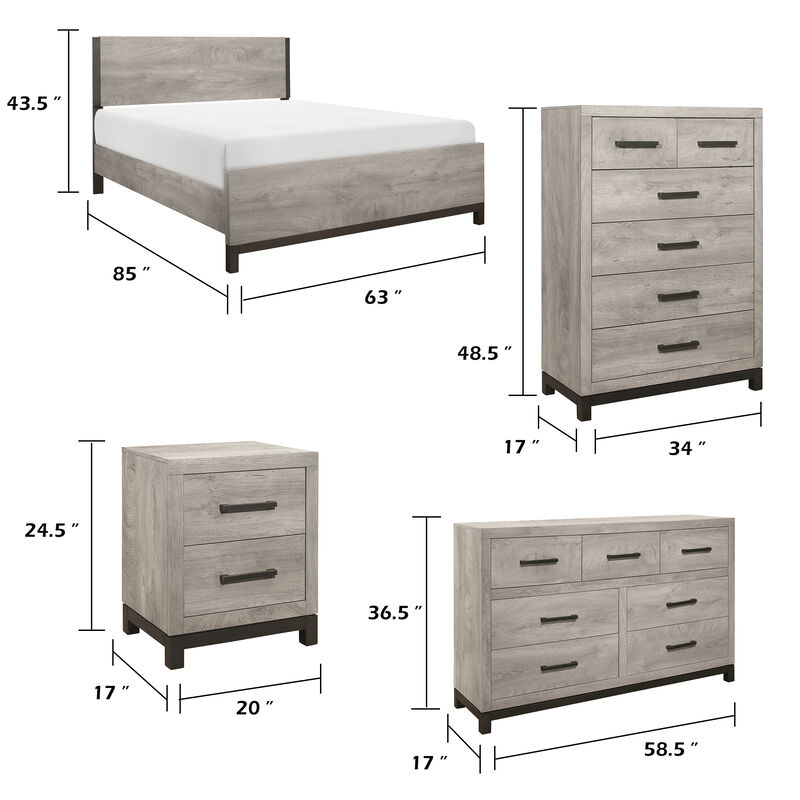 Queen Bedroom Set, Gray Wood, 5 Piece Set with 2 Nightstands, Dresser, and Chest image number 7
