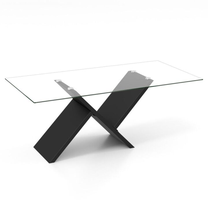 Hivvago 47 Inch Rectangle Glass Coffee Table Modern Center Table with Tempered Glass Tabletop