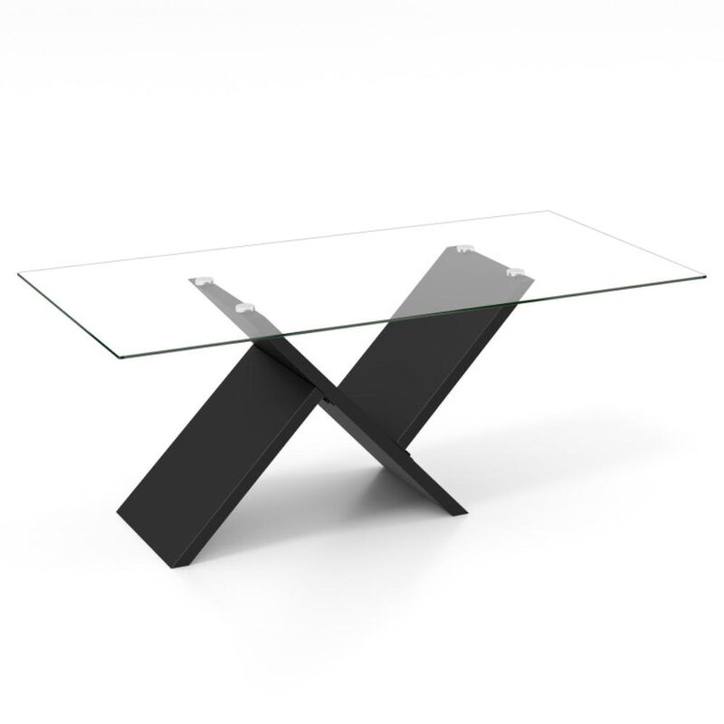 Hivvago 47 Inch Rectangle Glass Coffee Table Modern Center Table with Tempered Glass Tabletop