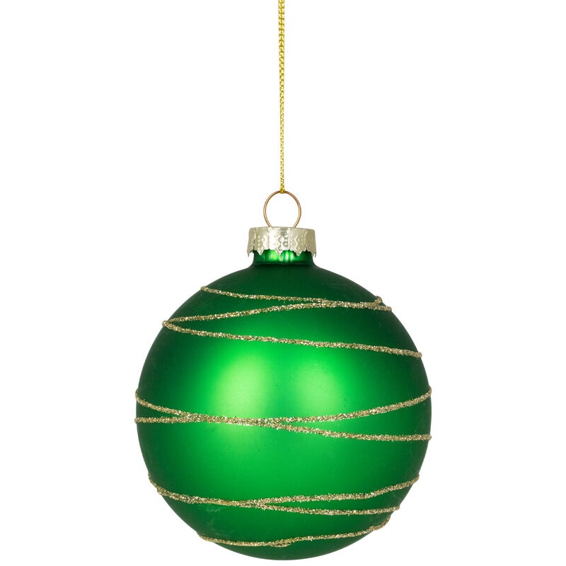 Glittered Golden Stripes Christmas Glass Ball Ornaments - 3" (75mm) - Red and Green - 4ct image number 7