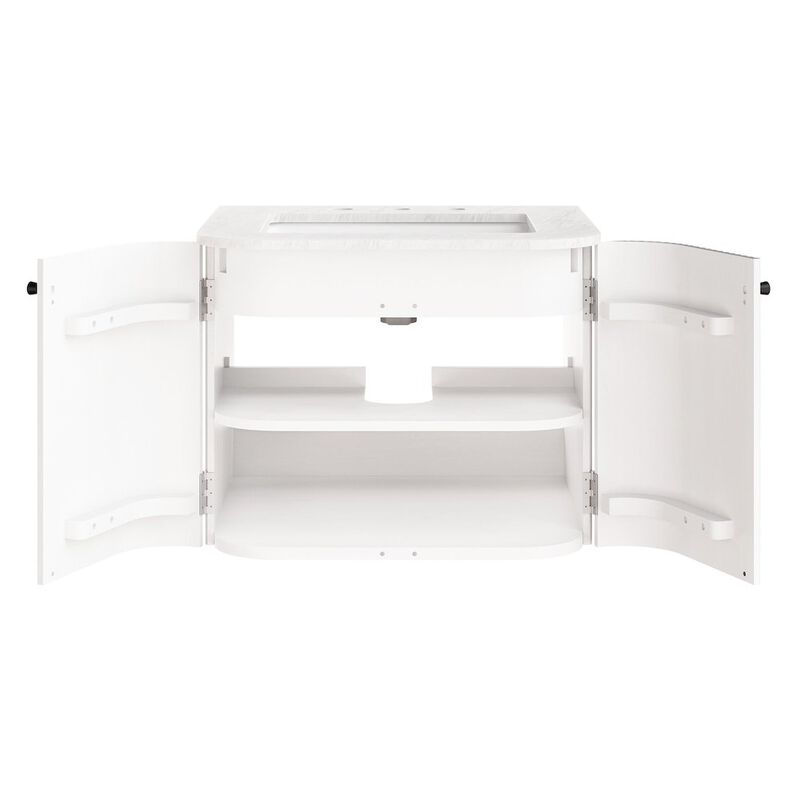 Modway Zia 24 inch Wall-Mount Bathroom Vanity in Ivory with Marble Sink Basin - Floating Bathroom Cabinet with Fluted Design image number 7