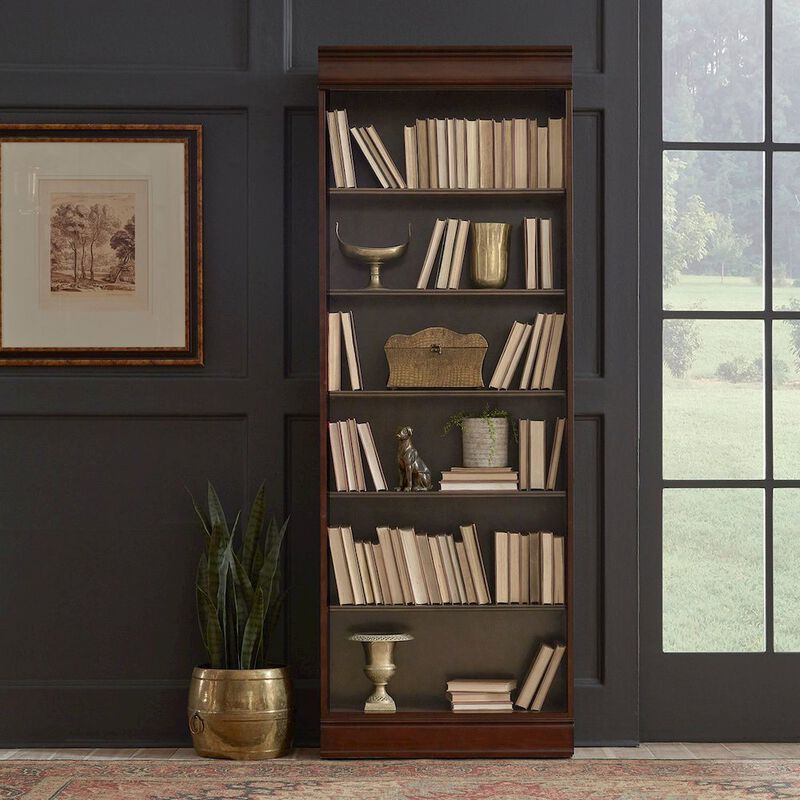 Liberty Furniture Stepped Bookcase Wall Home Office 4 PcSet Adjustable Shelves - Cognac Wood Frame image number 5