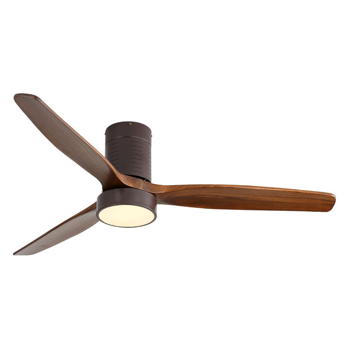 Modern 52" Ceiling Fan – Flush Mount with LED Light, Solid Wood Blades & Remote