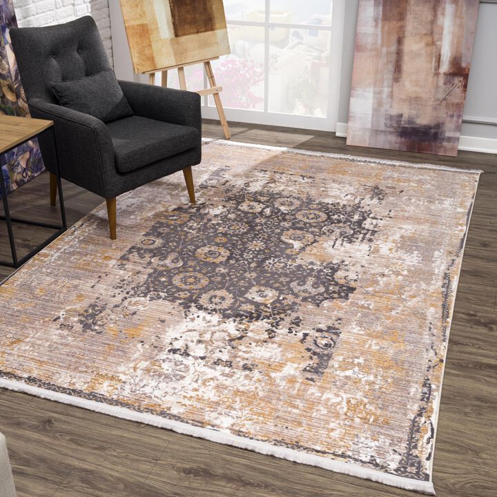 Rug Branch Riwaq Transitional Floral Medallion Grey Beige Indoor Area Rug