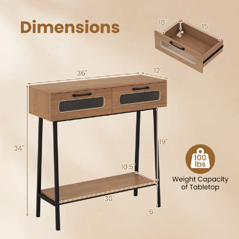 Entryway Console Table with LED Lighting and Open Display Shelf-Natural image number 2