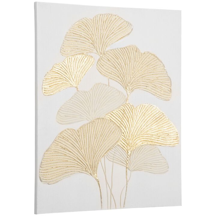 Hand-Painted Canvas Wall Art for Living Room Bedroom, Painting Gold Ginkgo Leaves, 39.25" x 31.5"