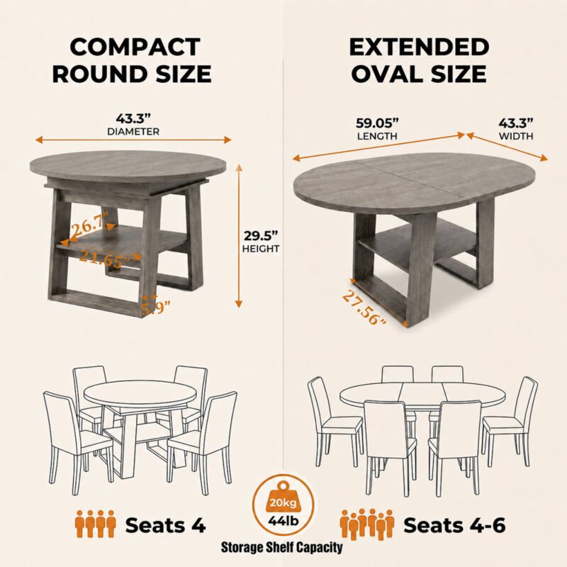 Kibwex H‑Shaped Base Extendable Round Dining Table image number 9