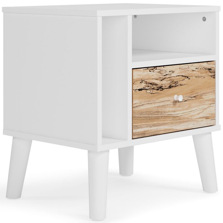 Ella 24 Inch Modern Nightstand, 2 Compartments, Round Knobs, White, Brown - Benzara