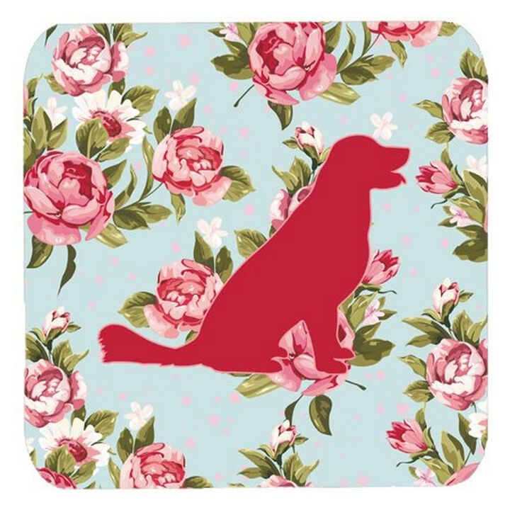 Caroline's Treasures BB1076-RS-BU-FC Labrador Shabby Chic Blue Roses Foam Coasters (Set of 4), 3.5 H x 3.5 W, Multicolor