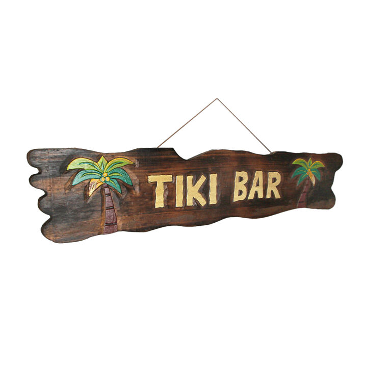 Colorful Handcrafted Carved Wood Tiki Bar Sign Wall Hanging 41 Inches Long